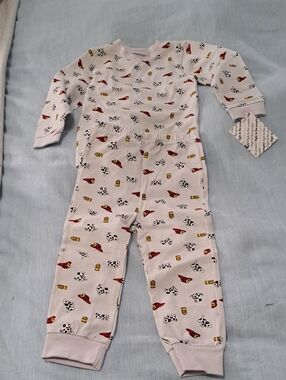 NWT Kids 2T Cotton Two-Piece Pajama Set in Light Grey with Firefighter Print